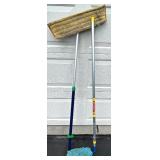 Collection of Brooms, Dust Pans, and Mops with Handles