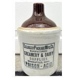 Antique Stoneware Crock, Creamery Poison Advertising Jug Out of Mpls., Wooden Cheese Box Drawers & Spool Collection