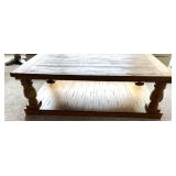 Rectangular Solid Wood Coffee Table with Turned Legs and Shelf