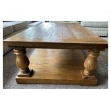 Rectangular Solid Wood Coffee Table with Turned Legs and Shelf