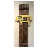 Rustic Wooden Wall Decor with Farmers Market Pig Sign