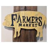 Rustic Wooden Wall Decor with Farmers Market Pig Sign