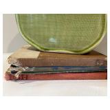 Vintage Green Ceramic Vase, Artificial Plant, and Collection of Classic Books