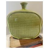 Vintage Green Ceramic Vase, Artificial Plant, and Collection of Classic Books