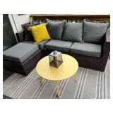 Outdoor Wicker Patio Sectional Sofa Set with Cushions, Table, Pillows, and Rug