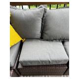 Outdoor Wicker Patio Sectional Sofa Set with Cushions, Table, Pillows, and Rug