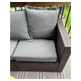 Outdoor Wicker Patio Sectional Sofa Set with Cushions, Table, Pillows, and Rug