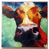 Colorful Cow Canvas Art with Turquoise Wall Hook Rack