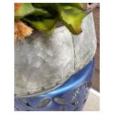 Metal Hanging Faux Succulent Arrangement with Blue Decorative Stand