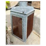 Galvanized Metal Planter Set with Decorative Lantern