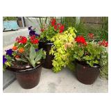 Set of 3 Large Maroon Ceramic Outdoor Planters