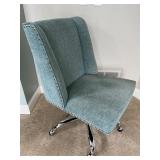 Blue Upholstered Swivel Office Chair with Nailhead Trim