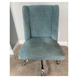 Blue Upholstered Swivel Office Chair with Nailhead Trim