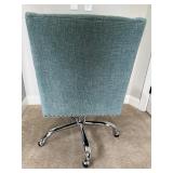 Blue Upholstered Swivel Office Chair with Nailhead Trim