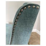 Blue Upholstered Swivel Office Chair with Nailhead Trim
