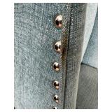 Blue Upholstered Swivel Office Chair with Nailhead Trim