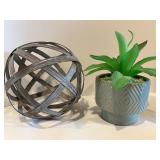 Farmhouse Decor Collection with Barn Art, Sign, Candle, Metal Orb, and Faux Plant