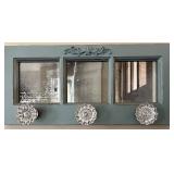 Decorative Wall Mirror with Glass Knob Hooks and Ornate Accent