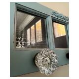 Decorative Wall Mirror with Glass Knob Hooks and Ornate Accent