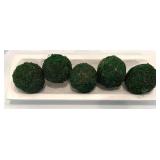 Set of 5 Decorative Moss Balls with White Tray