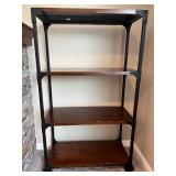 Industrial 4-Shelf Wood and Metal Bookcase with Casters