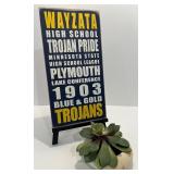 Wayzata Trojans High School Wooden Sign by Ceasto Designs with Succulent Decor