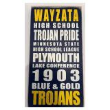 Wayzata Trojans High School Wooden Sign by Ceasto Designs with Succulent Decor