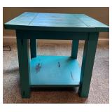 Distressed Turquoise Wood Side Table with Lower Shelf