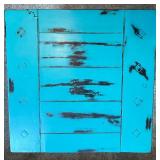 Distressed Turquoise Wood Side Table with Lower Shelf
