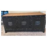 Metal and Wood Locker Storage Bench with 3 Compartments