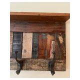 Rustic Wood Wall Shelf with 5 Metal Hooks