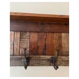 Rustic Wood Wall Shelf with 5 Metal Hooks