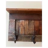 Rustic Wood Wall Shelf with 5 Metal Hooks