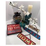 Home Decor Set with Signs, Vases, Candle and Faux Orchid
