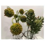 Decorative Glass Bottle Vase Set with Faux Greenery and Metal Stand