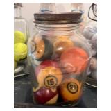 Vintage Sports Collection with Bowling Pins, Jars of Balls, and Darts