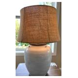 Pottery Barn Large Ceramic Table Lamp with Burlap Shade #1