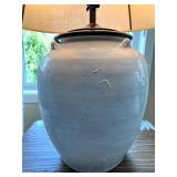 Pottery Barn Large Ceramic Table Lamp with Burlap Shade #2