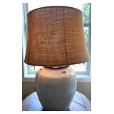 Pottery Barn Large Ceramic Table Lamp with Burlap Shade #2