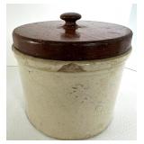 Set of 3 Vintage Stoneware Crocks with Wooden Lids