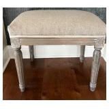 Upholstered Wooden Bench with Carved Floral Accents