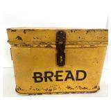 Vintage Style Yellow Metal Bread Box and Rustic Metal Cake Stand