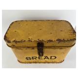 Vintage Style Yellow Metal Bread Box and Rustic Metal Cake Stand