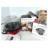 Kitchen Appliance and Gadget Set: Popcorn Popper, Spiral Slicer, Spaetzle Maker, and Glass Digital Scale