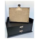 Black Desktop Organizer with Two Drawers and Burlap Clipboard