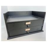 Black Desktop Organizer with Two Drawers and Burlap Clipboard