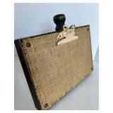 Black Desktop Organizer with Two Drawers and Burlap Clipboard