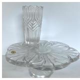 Block 24% Lead Crystal Cake Stand and Bohemia Crystal Vase Collection