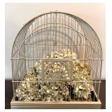 Decorative Metal Birdcage with Dried Hydrangea Arrangement