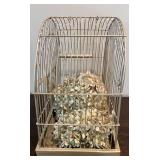 Decorative Metal Birdcage with Dried Hydrangea Arrangement